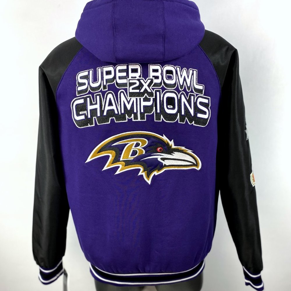 BALTIMORE RAVENS 2 TIME SUPER BOWL CHAMPIONSHIP Hooded JACKET M L XL 2X